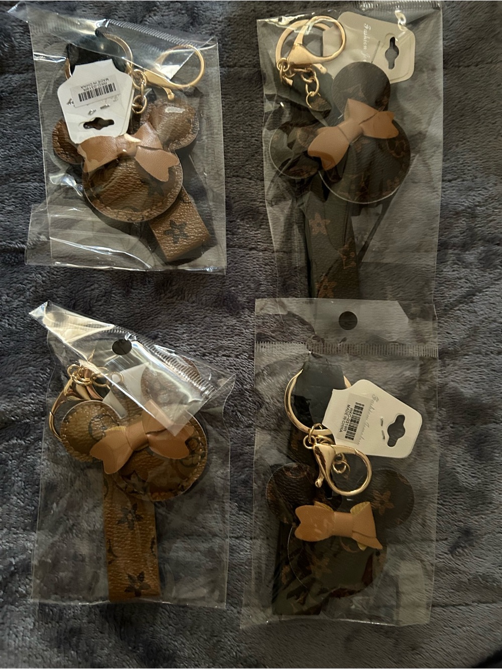 Monogram Pattern Minnie Mouse Leather Keychains/ Bag Charms Brown & Black - Picture 1 of 2